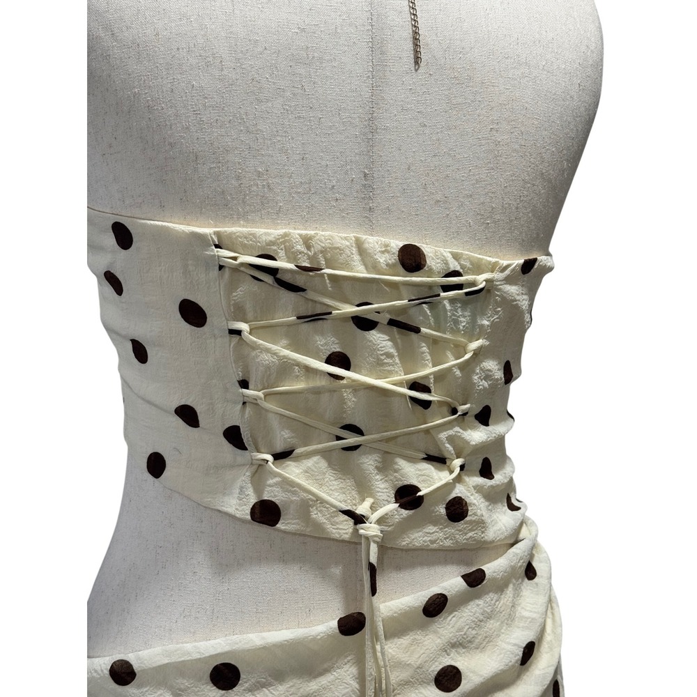 Princess Polly Polka Dot Jasira Strapless Lace Up Cut Out Maxi Ivory Brown 10 - Picture 5 of 8